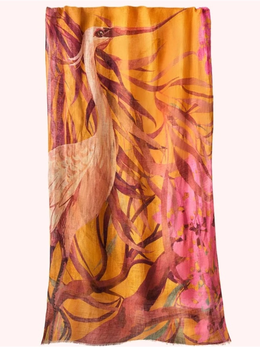 Powder Oriental Crane Our Linen/Cotton Scarf-NWT